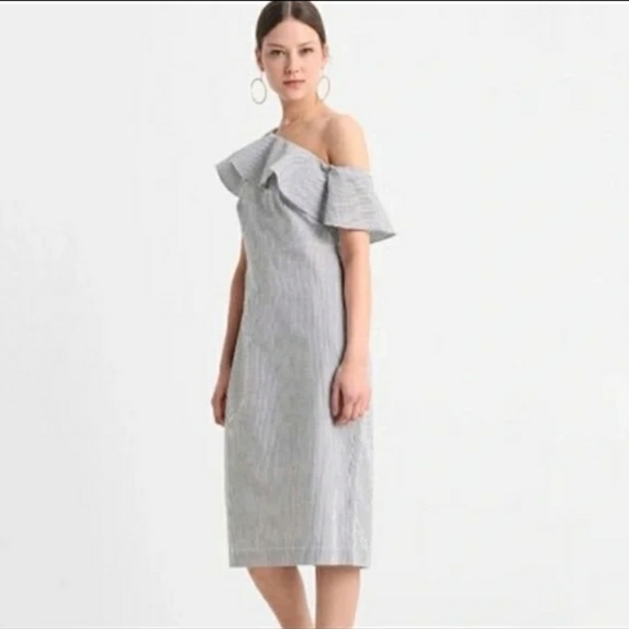 BR Seersucker One Shoulder Dress - Picture 1 of 15